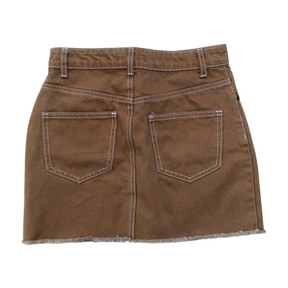 Forever 21 Denim Mini Skirt Size Small Tan Brown Raw Hem Cotton Western Boho - Picture 3 of 4